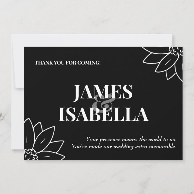 Trendig svart & vit platt tack-kort tack kort (Framsida)