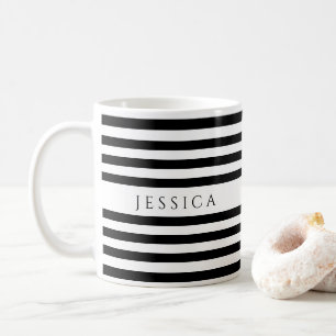 Trendig svart-vit randig mönster namn kaffemugg