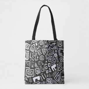 Trendig Svartvit Abstrakt Mönster Tote Bag Tygkasse