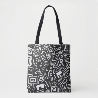 Trendig Svartvit Abstrakt Mönster Tote Bag Tygkasse