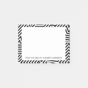 Trendig Svartvit geometrisk Rand med Namn Post-it Block