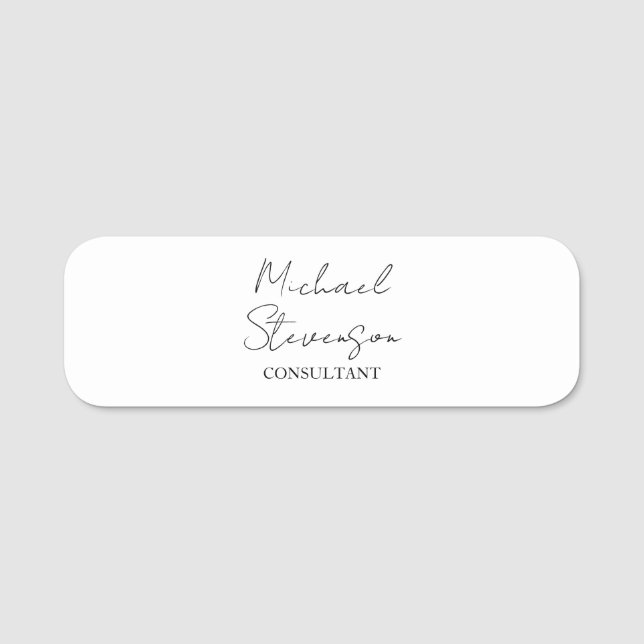 Trendig Svartvit handskriven minimalist Namnbricka (Framsida)