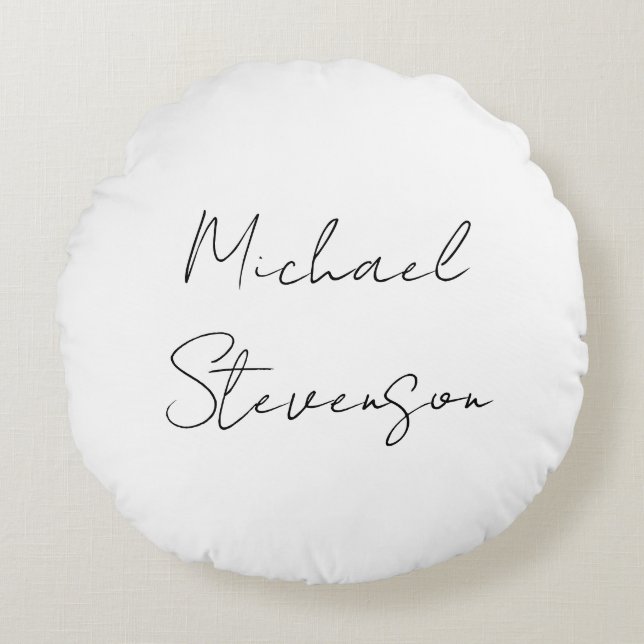 Trendig Svartvit handskriven minimalist Rund Kudde (Framsidan)