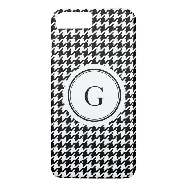 Trendig svartvit houndstooth mönster monogram Case-Mate iPhone skal (Baksida)