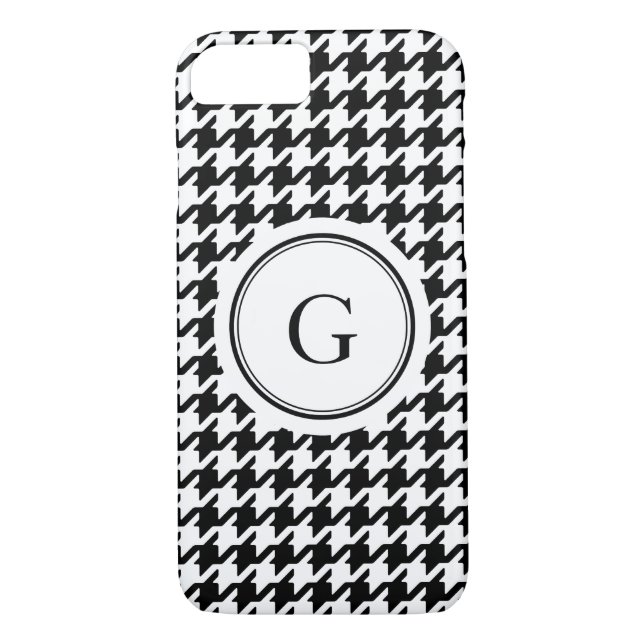 Trendig svartvit houndstooth mönster monogram Case-Mate iPhone skal (Baksida)