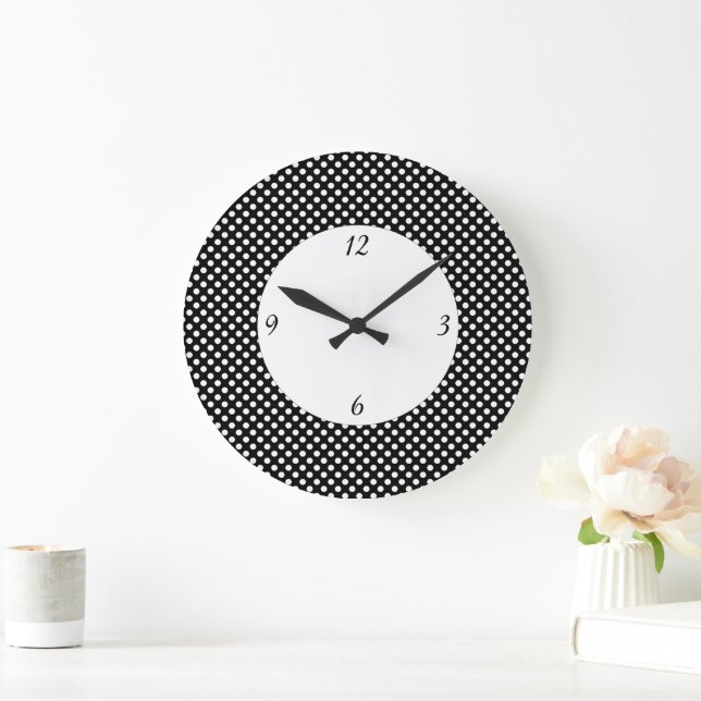 Trendig Svartvit polka dots med siffror Stor Klocka (Hem)