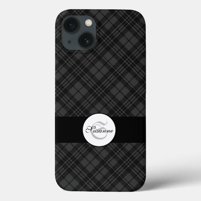 Trendig Svartvit tartan Personalize Monogram (Baksida)