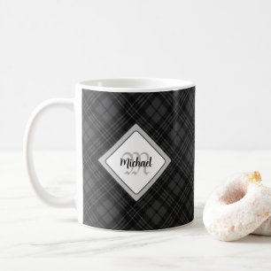 Trendig Svartvit tartan Personalize Monogram Kaffemugg