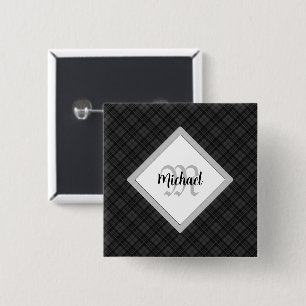 Trendig Svartvit tartan Personalize Monogram Knapp