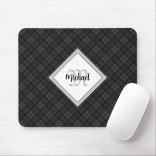 Trendig Svartvit tartan Personalize Monogram Musmatta
