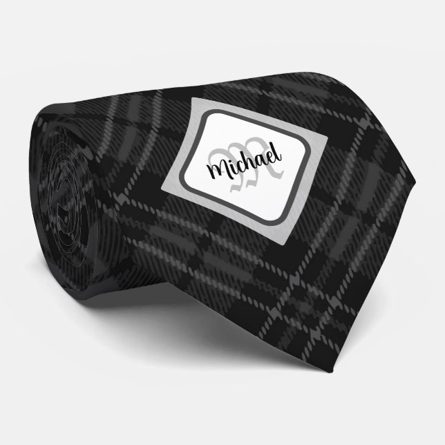 Trendig Svartvit tartan Personalize Monogram Slips (Rullad)