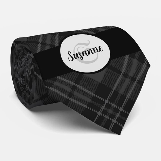 Trendig Svartvit tartan Personalize Monogram Slips (Rullad)