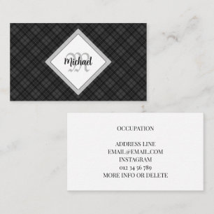 Trendig Svartvit tartan Personalize Monogram Visitkort