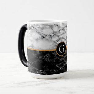 Trendig Svartvitt Marble Stone lägg till Breven Magisk Mugg