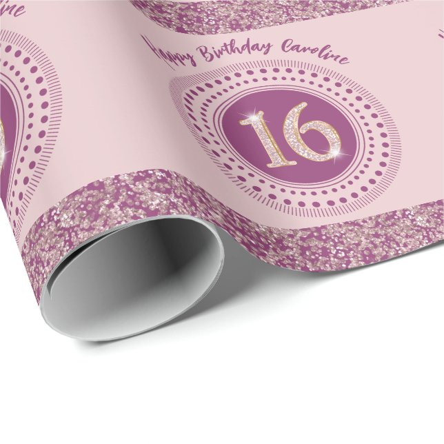 Trendig Sweet 16 Födelsedag Rose Gold Glitter & Rä Presentpapper (Rullad Hörn)