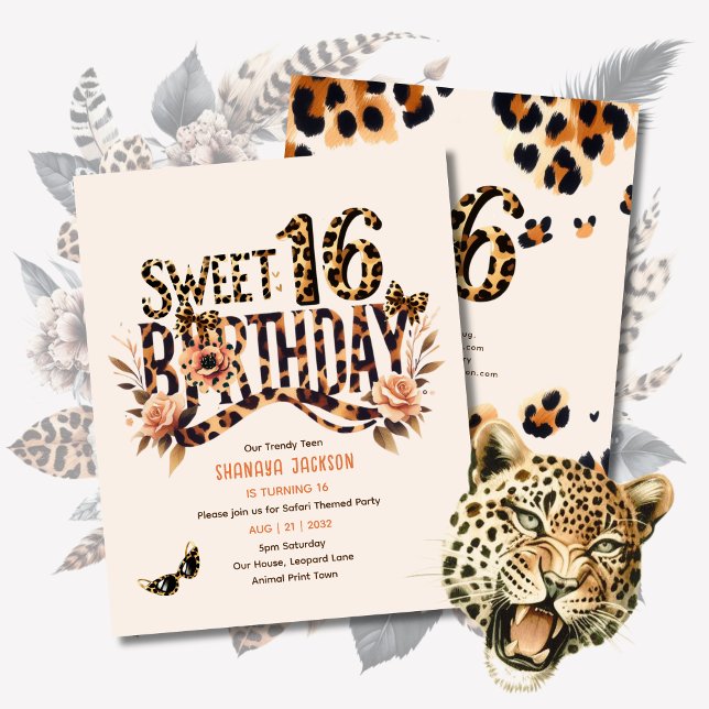 Trendig Sweet 16 Leopard Print Safari (Skapare uppladdad)