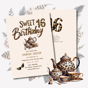 Trendig Sweet 16 Leopard Print Tea Party Inbjudningar