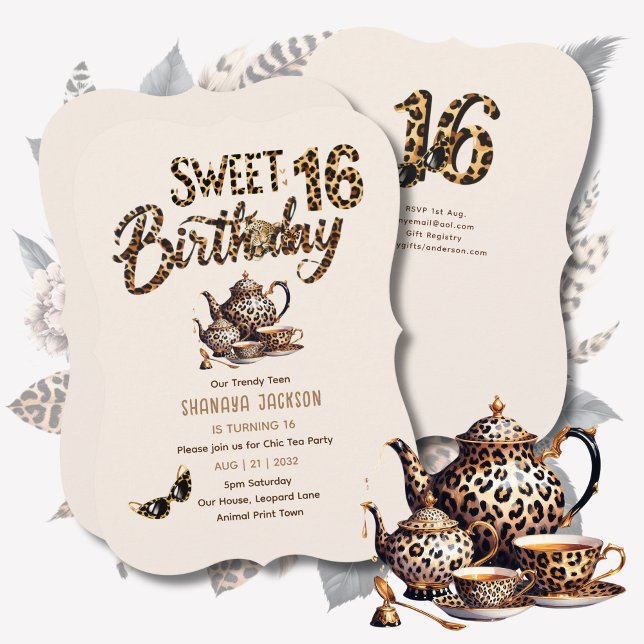 Trendig Sweet 16 Leopard Print Tea Party Inbjudningar (Skapare uppladdad)