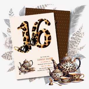 Trendig Sweet 16 Leopard Print Tea Party Inbjudningar