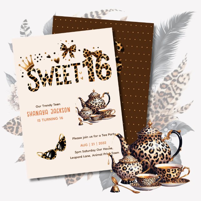Trendig Sweet 16 Leopard Print Tea Party Inbjudningar (Skapare uppladdad)