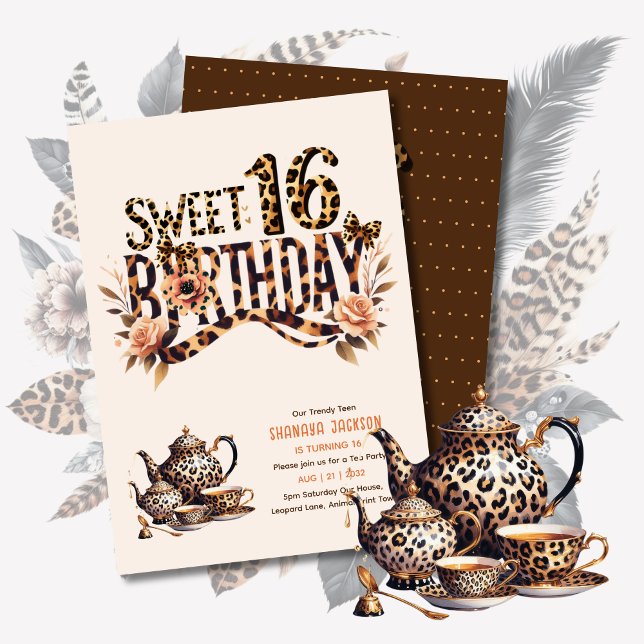 Trendig Sweet 16 Leopard Print Tea Party Inbjudningar (Skapare uppladdad)