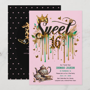 Trendig Sweet 16 Leopard Print Tea Party Inbjudningar