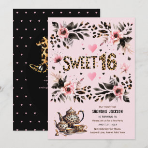 Trendig Sweet 16 Leopard Print Tea Party Inbjudningar