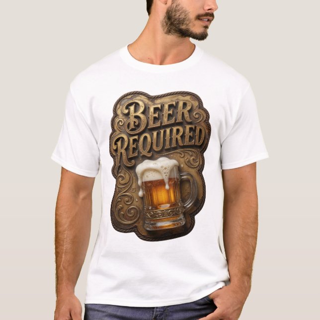 Trendig T-shirt med slogan om ÖL som KRÄVS (Framsida)