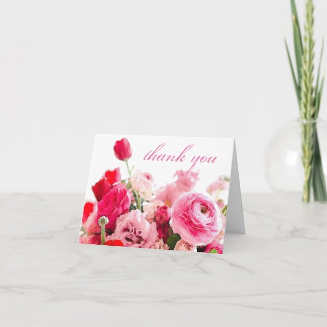 Trendig Tack Handskriven Skript Rosor Blommor Kort (Framsida)