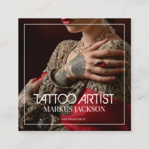 Trendig Tattokonstnär White Typography Photo Fyrkantigt Visitkort