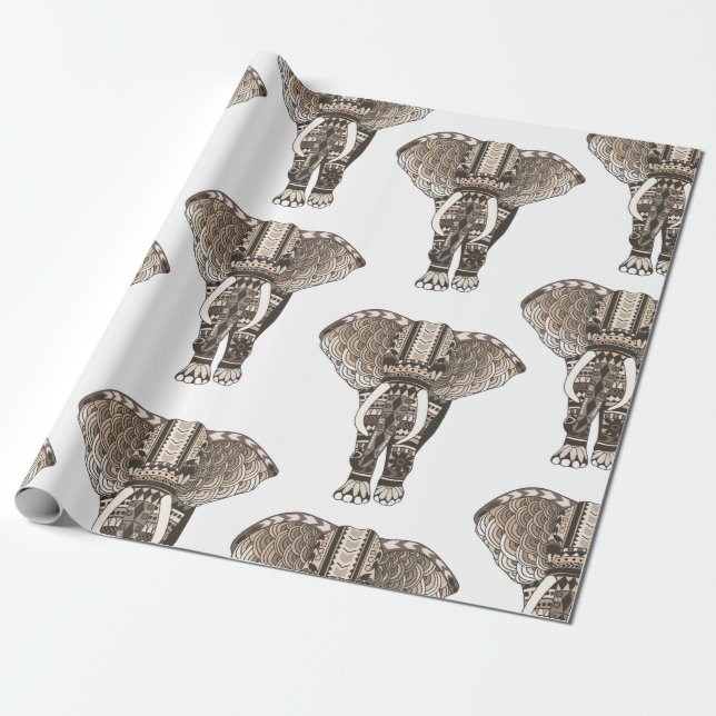 Trendig Taupe Tribal Elephants Presentpapper (Utrullad)