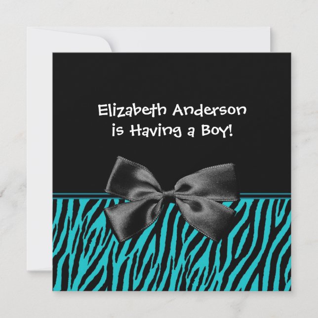 Trendig Teal and Black Zebra tryck Boy Baby Shower Inbjudningar (Framsida)
