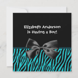 Trendig Teal and Black Zebra tryck Boy Baby Shower Inbjudningar