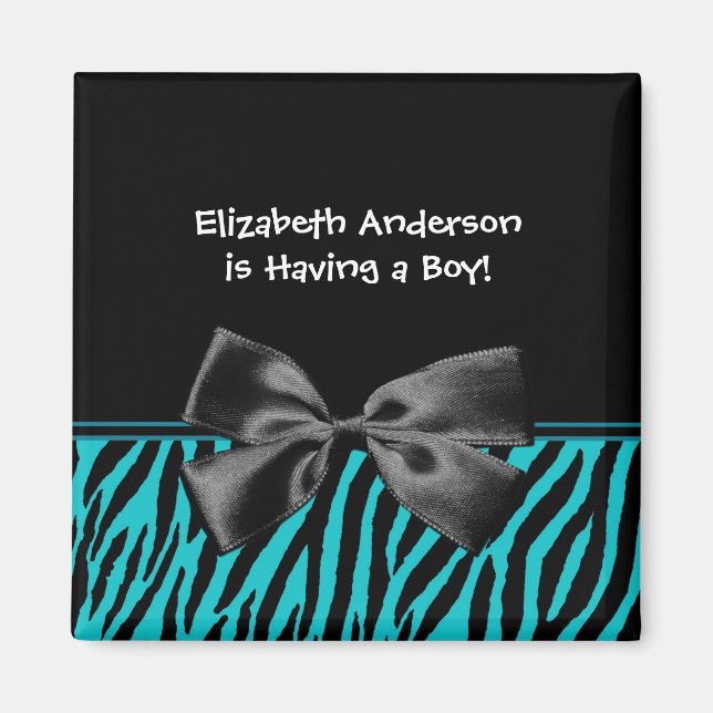 Trendig Teal and Black Zebra tryck Boy Baby Shower Magnet (Framsidan)