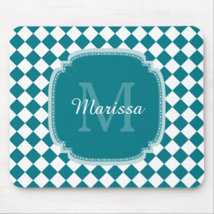 Trendig Teal and White Checkmed monogrammed Namn Musmatta