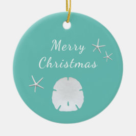 Trendig Teal Beach Sand Dollar jul Julgransprydnad Keramik