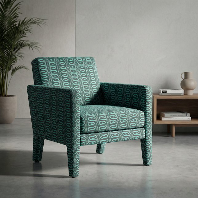 Trendig Teal & Black Op Art Geometric Mönster Tyg (Skapare uppladdad)