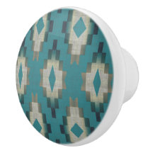 Trendig Teal Blue Taupe Brown Beige Grått Tribal A