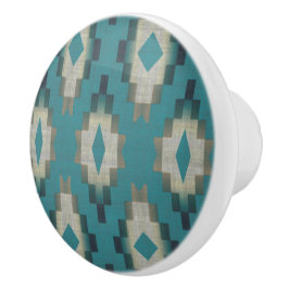 Trendig Teal Blue Taupe Brown Beige Grått Tribal A Knopp