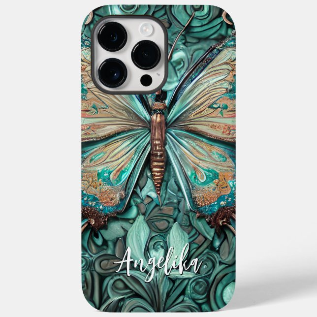 Trendig Teal Butterfly Personlig Namn (Baksida)