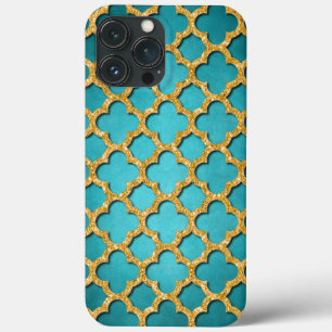 Trendig Teal Faux Shiny Guld Glitter Mosaic Art