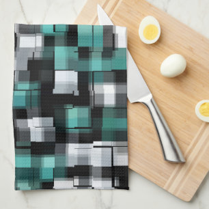 Trendig Teal Grönt Blue White Abstrakt Play Kökshandduk