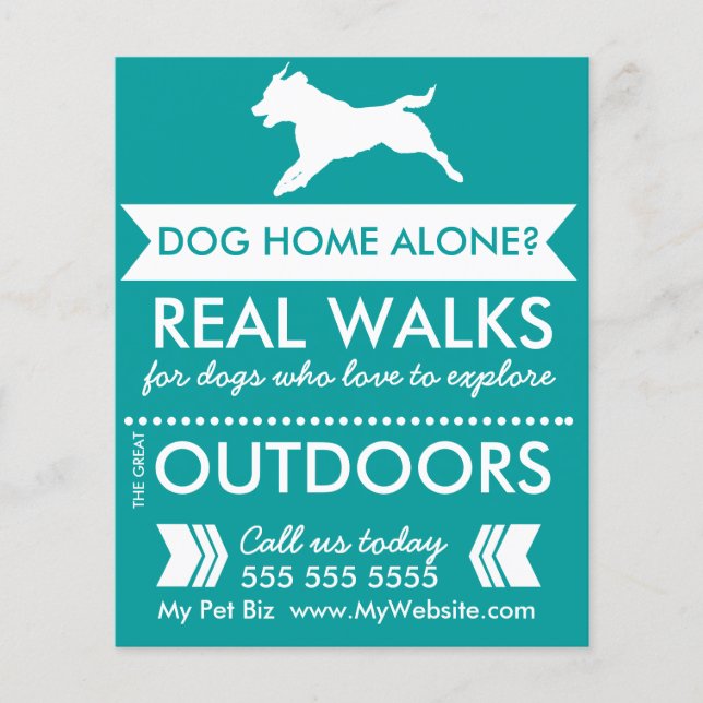 Trendig Teal Hund Silhouette Dog Walker Flyer (Framsidan)