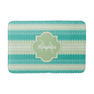 Trendig Teal Neo Mint Grönt Sticka Mönster och Nam Badrumsmatta