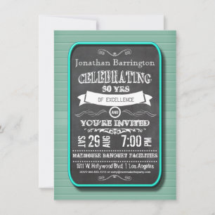 Trendig Teal Neon Chalkboard Födelsedagsfest Inbju Inbjudningar