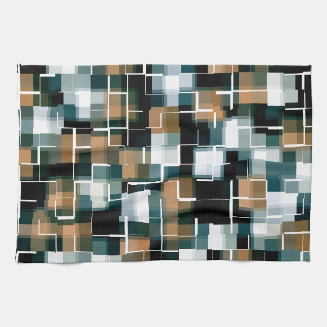 Trendig Teal Orange Brun, svart, vit  Kökshandduk (Horisontell)