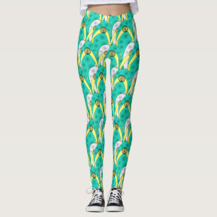 Trendig Teal White överlappande Flinflip flops Mön Leggings