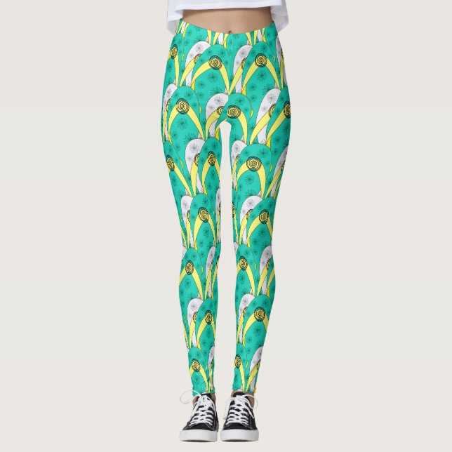 Trendig Teal White överlappande Flinflip flops Mön Leggings (Framsida)