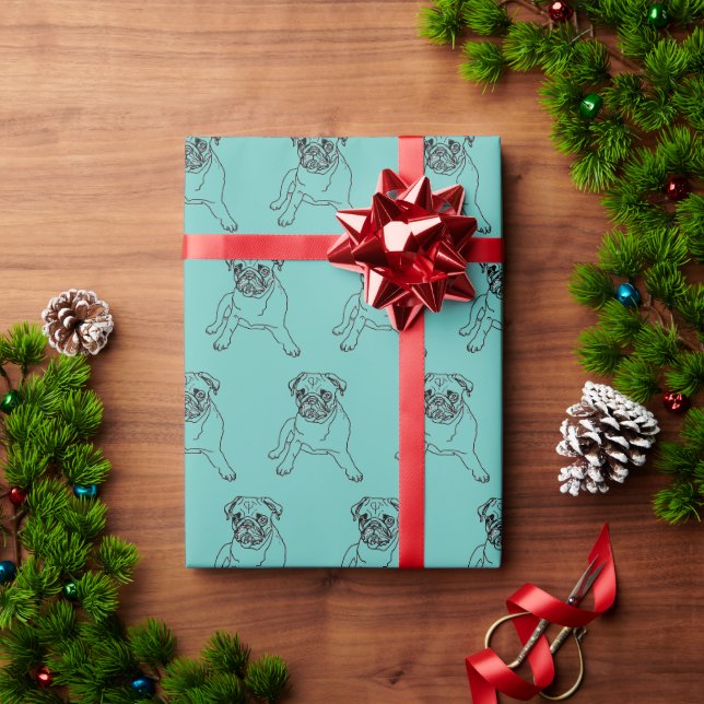 Trendig Tealblå Hipster Manlig Mops Hund Ritning Presentpapper (Julgåva)