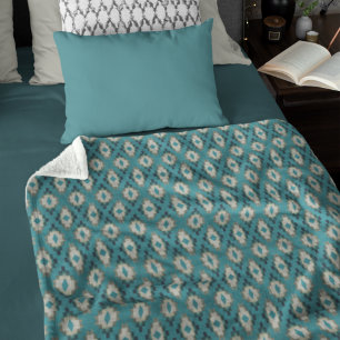 Trendig Tealblå Taupebrun Beige Grå Tribal Art Fleecefilt